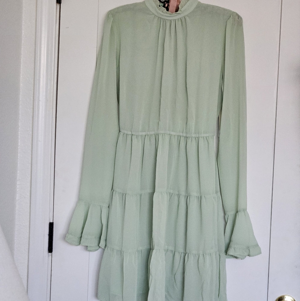 Sage green tiered summer dress